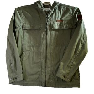 Columbia Jacket Lightweight Hooded Olive Green Womens Large Military Style